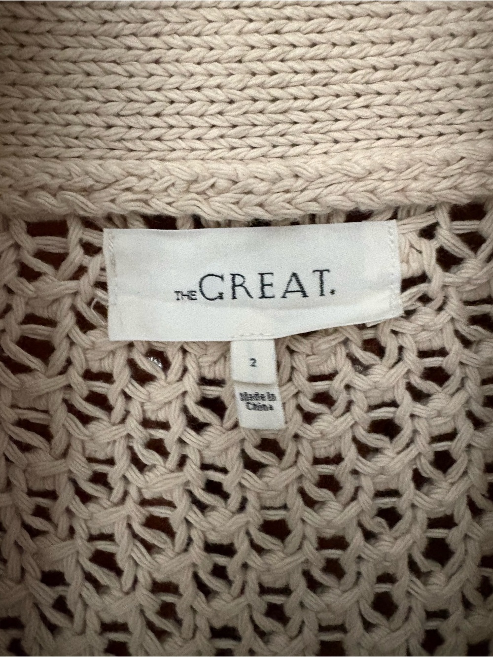 The Great. Knit Cardigan Open Front Shawl Collar Pocket Cream Size 2 US M - Picture 5 of 7